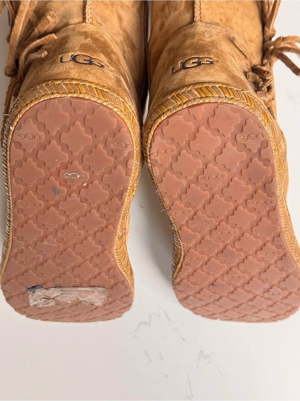 UGG Boots Womens Fringe Mammoth Moccasin Tan Suede Boots - Size 9.5 - Picture 10 of 16